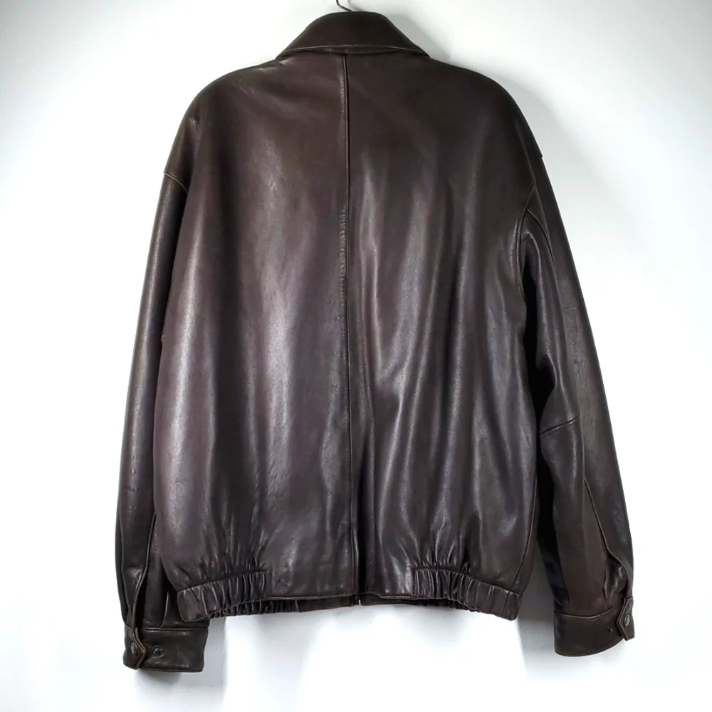 Brooks Brothers Lambskin Leather Bomber Jacket Brown Mens L XL EUC